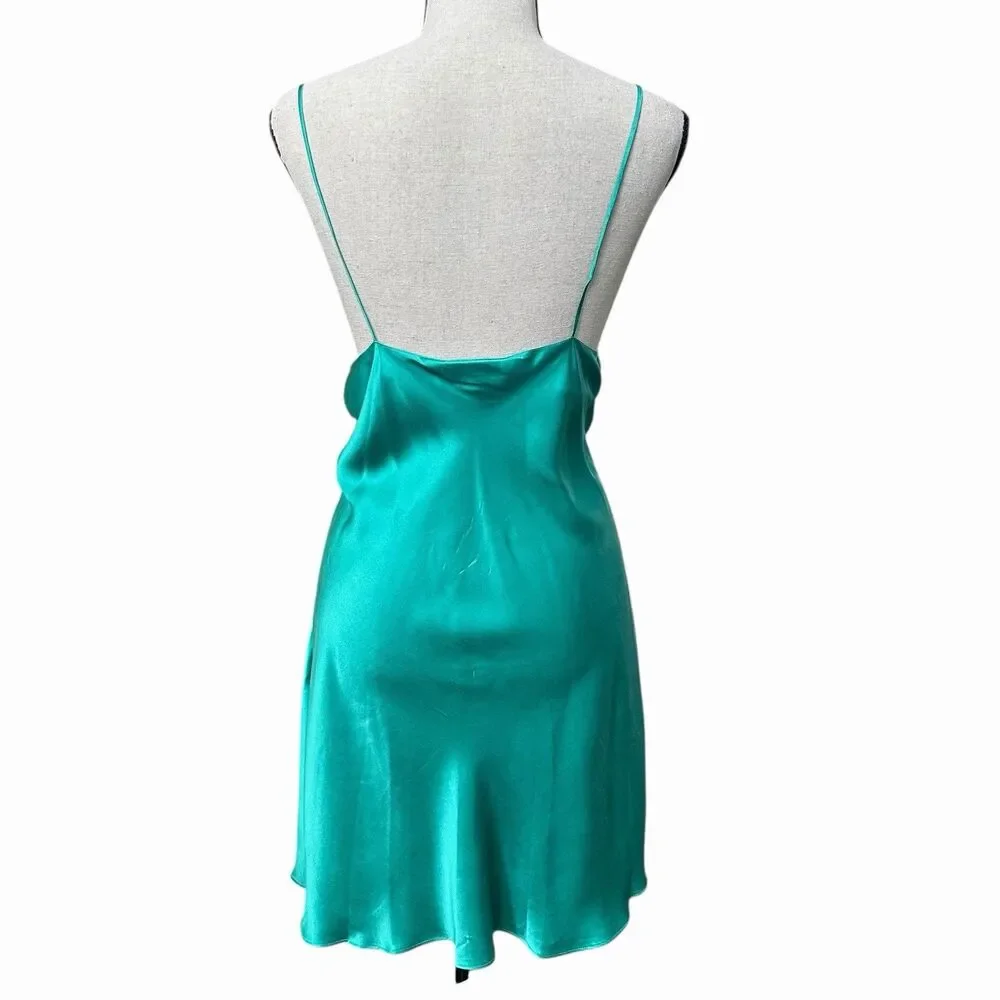 VTG Morgan Taylor Silk Slip Dress Teal Bias Cut 90s Y2K L - Picture 2 of 4